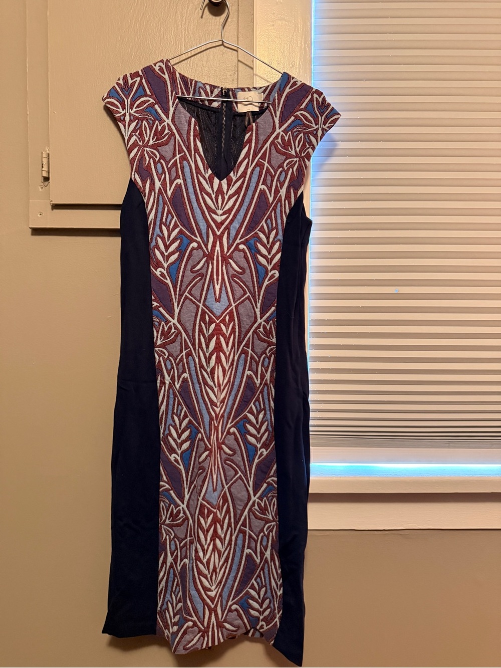 Beautiful stained glass Patterned Cap Sleeve Dress in Blue and Burgundy